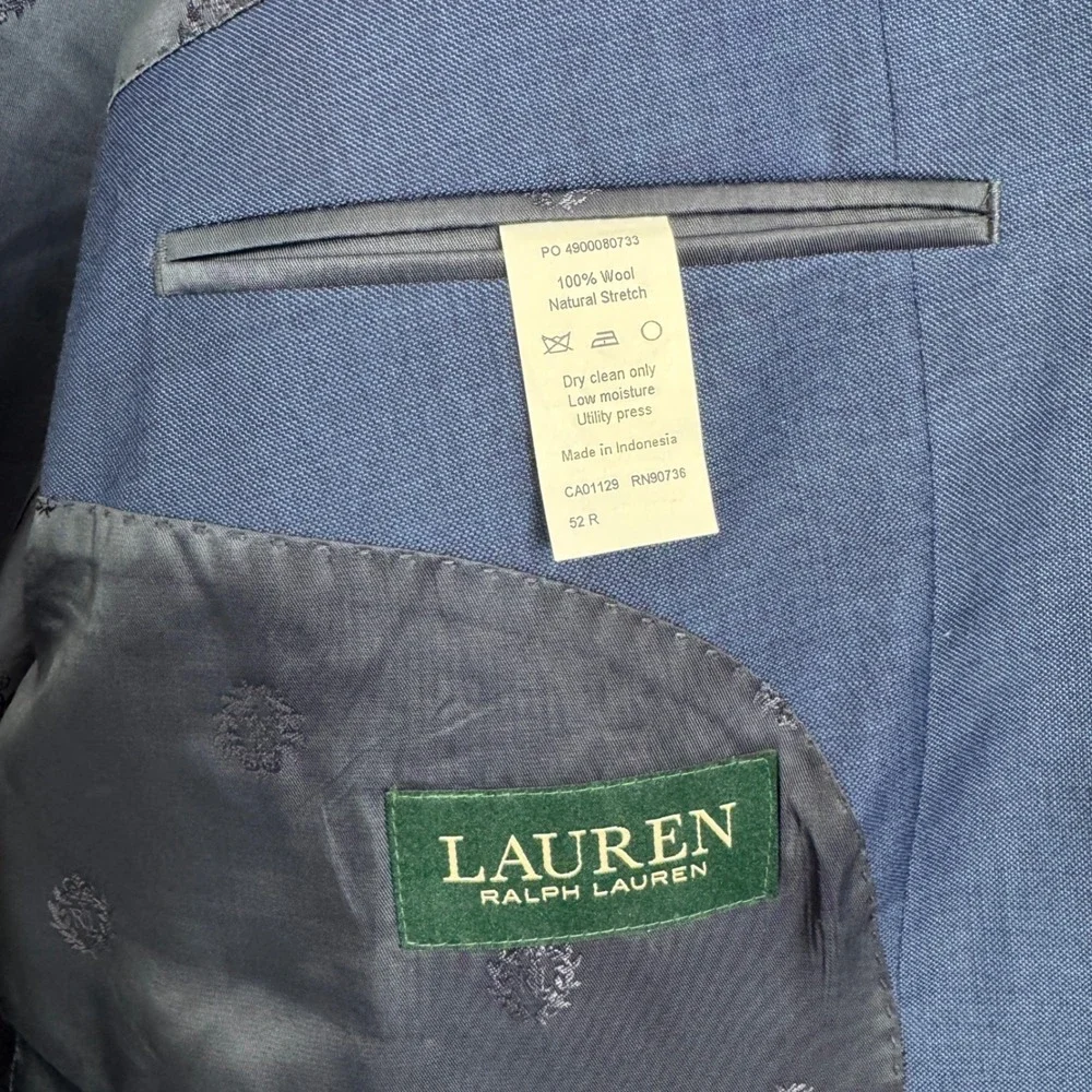 Lauren Ralph Lauren Mens 52R Blue 100% Wool Natural Stretch Blazer Sport Coat
